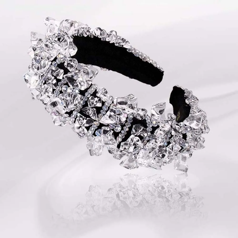 Headwear Irregular Ice Block Hairband Rhinestone Gorgeous Crystal Sponge Headband Waterproof Sparkling Crystal Wide Hair Hoop