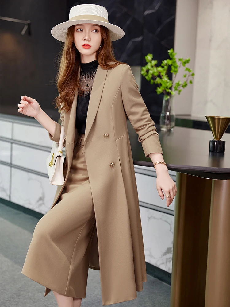 Autumn Winter Formal Skirt Suit Women Female Black Apricot Coffee Long Sleeve Two Piece Set for Office Ladies Work Wear