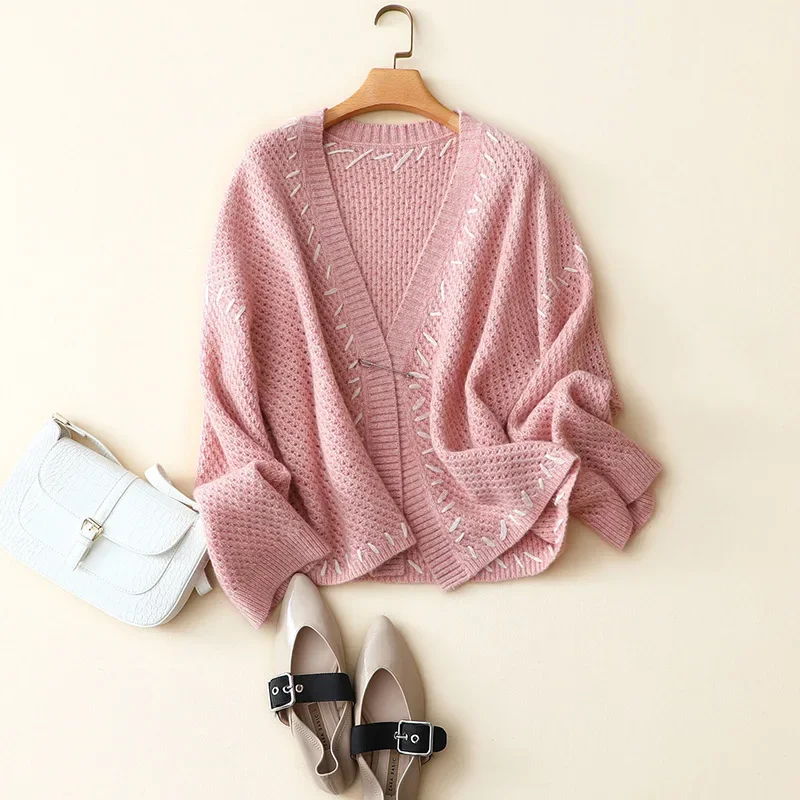 

autumn winter fashion korean loose coat women's knit 100% cashmere open cardigan coat