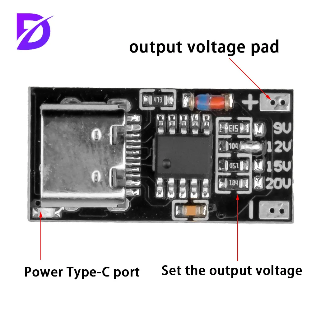 USB-C PD Trigger Board Module PD/QC Decoy Board Fast Charge USB Type-c to 12v DC Boost Module