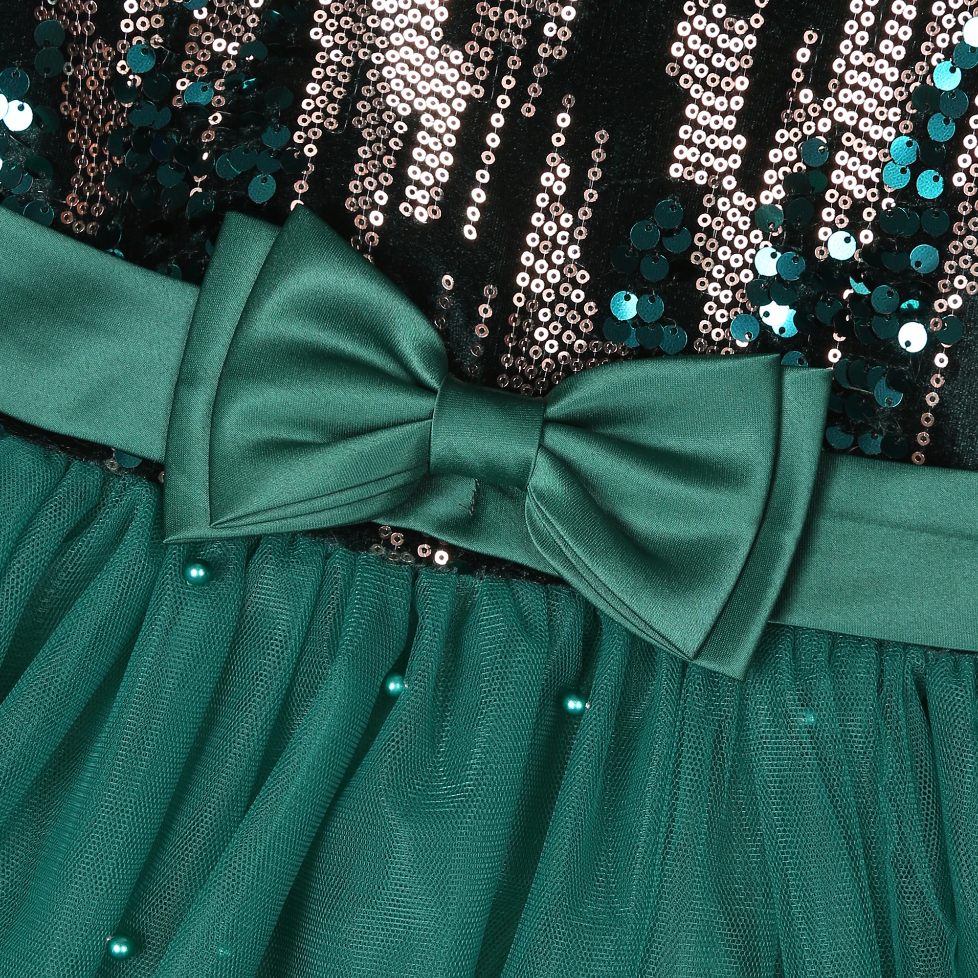 فستان حفلة عيد ميلاد من الشاش الشبكي المطرز اللامع على طراز الأميرة، زي فتاة الزهور - فستان رسمي لمسابقة التجميل وعروض الأزياء