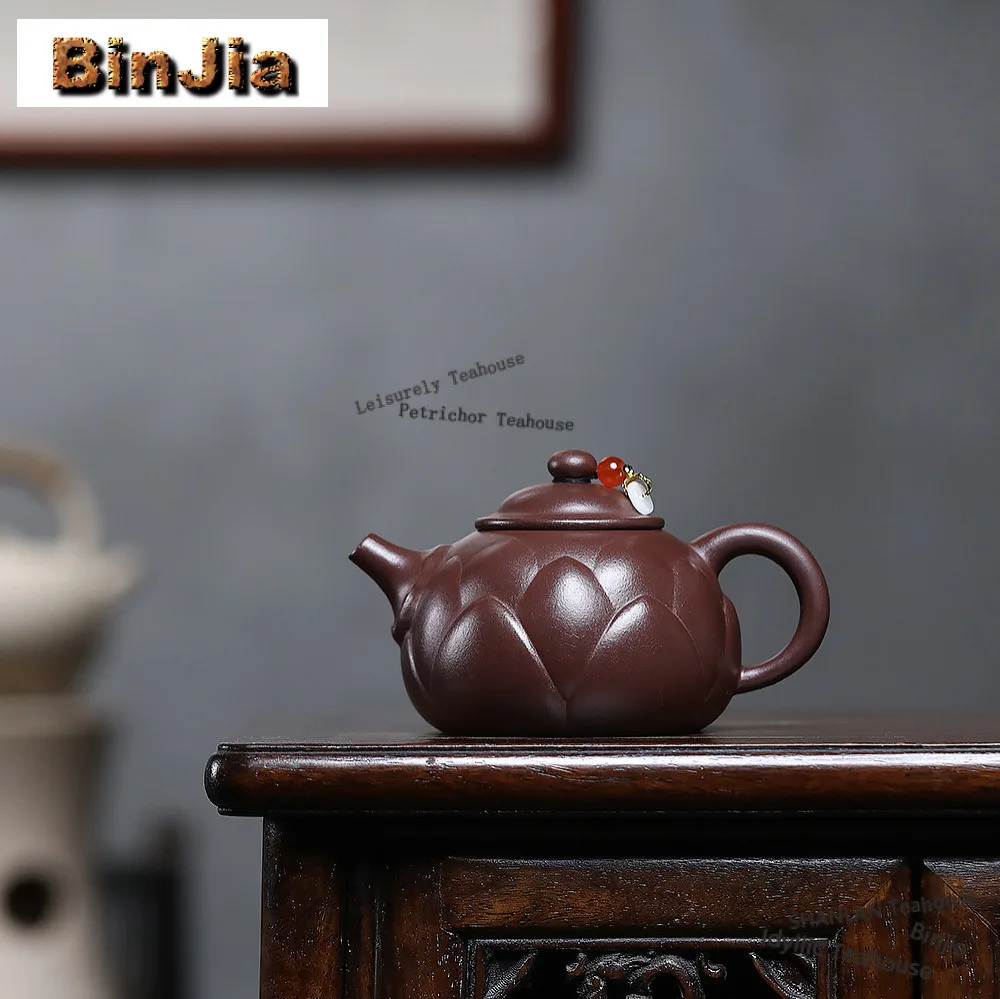 

240ml Aesthetic Yixing Purple Clay Teapots Handmade Engraved Pot Raw Ore Wood-fired Mud Kettle Zisha Tea Set Teaware Craft Gifts