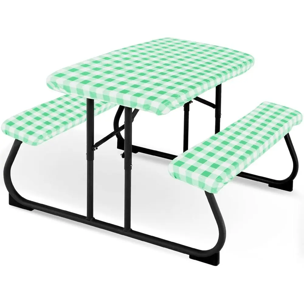 

Зелено-белая клетчатая накидка на стол для пикника с местом для скамейки, водонепроницаемый чехол для уличного барбекю для дома и кемпинга