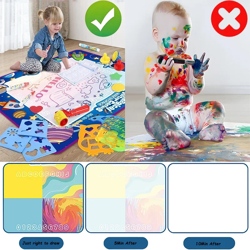 

150*100CM Magic Water Drawing Mat Children's Crawling Mat Reusable Canvas Montessori Painting Board Educational Toys Kids Gifts