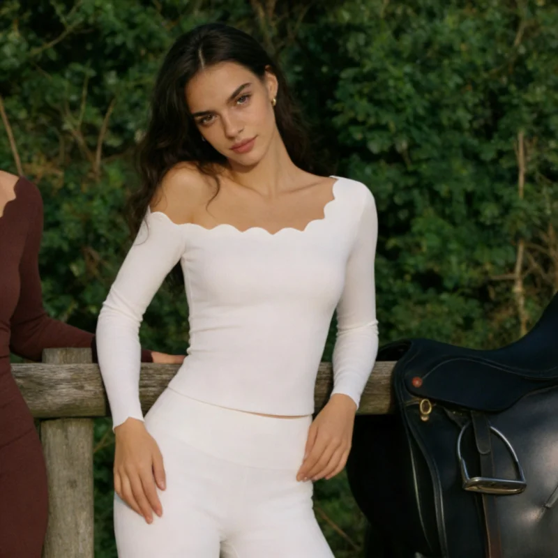 

Lace Off-Shoulder Yoga Top Quick-Dry Sports Long Sleeve Running Training Slim Fit Fitness Workout Leggings Female Clothing