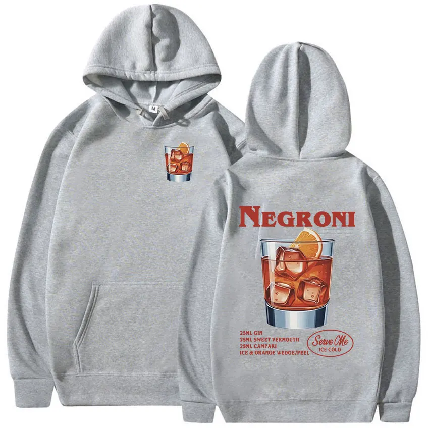 Negroni koktail Hoodie cetak Lucu Pria Wanita kaus Fashion lengan panjang kasual Pullover bulu ukuran besar Streetwear