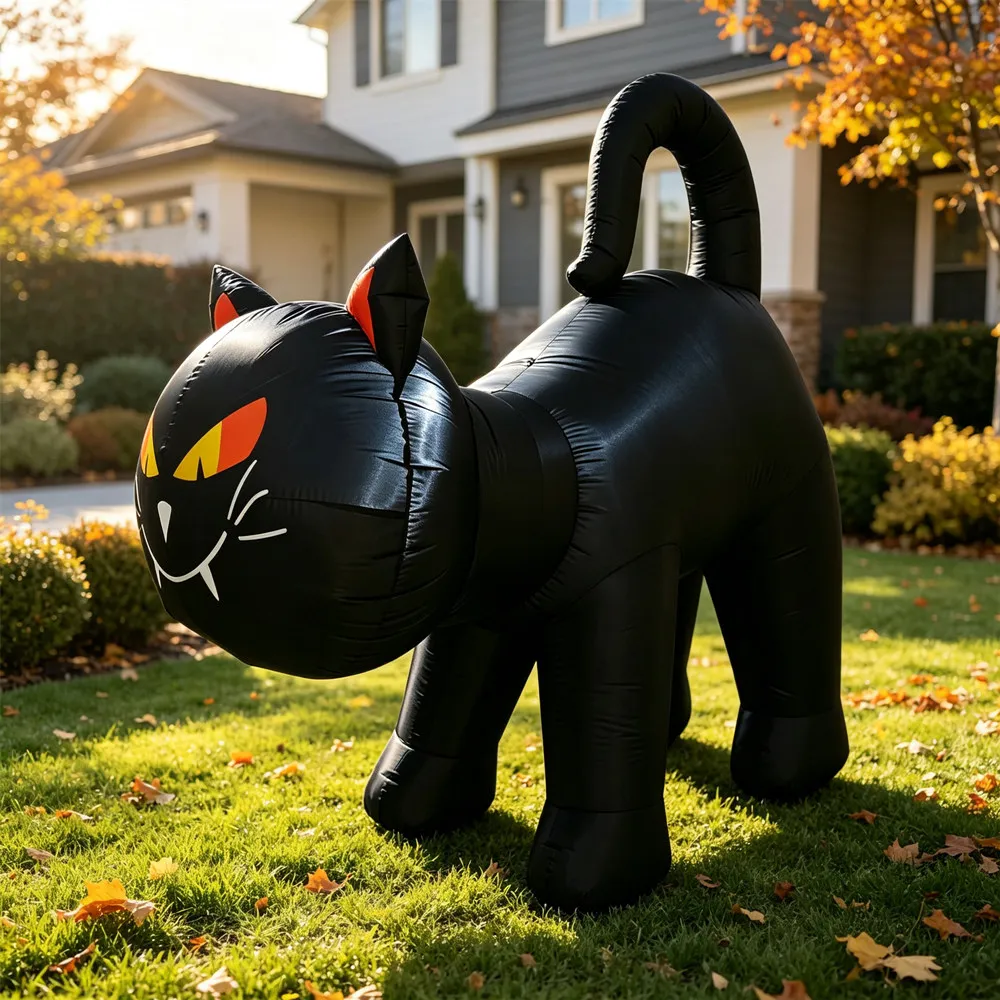 1.8m Giant Inflatable Black Cat Halloween Decor,Built-in LED Light Outdoor Yard Lawn Garden Haunted House Party Decoration Props