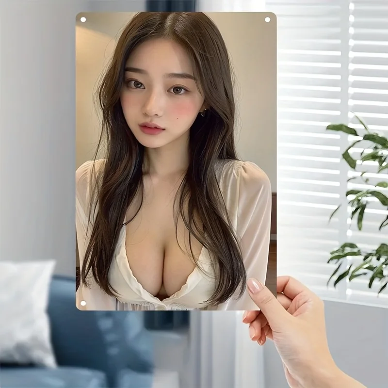 

Metal Sign Plate With Korean Beauty Woman Face & Hair Design - Iron Wall Art Poster For Home, Cafe, Bar, Christmas Gift - Korean