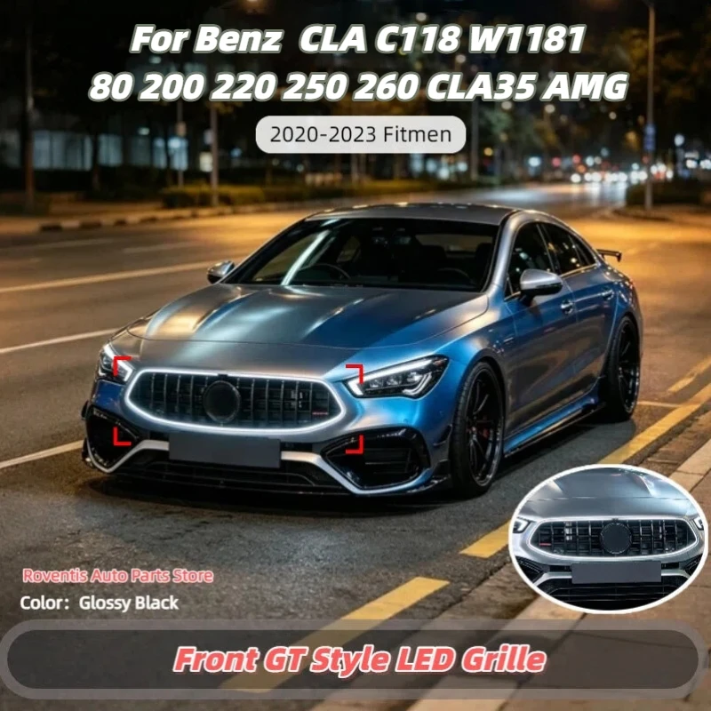 For Mercedes Benz CLA C118 W118 180 200 220 250 260 CLA35 AMG 2019 2020 2021 2022 GT Style Front LED Mask Grille Car Accessories