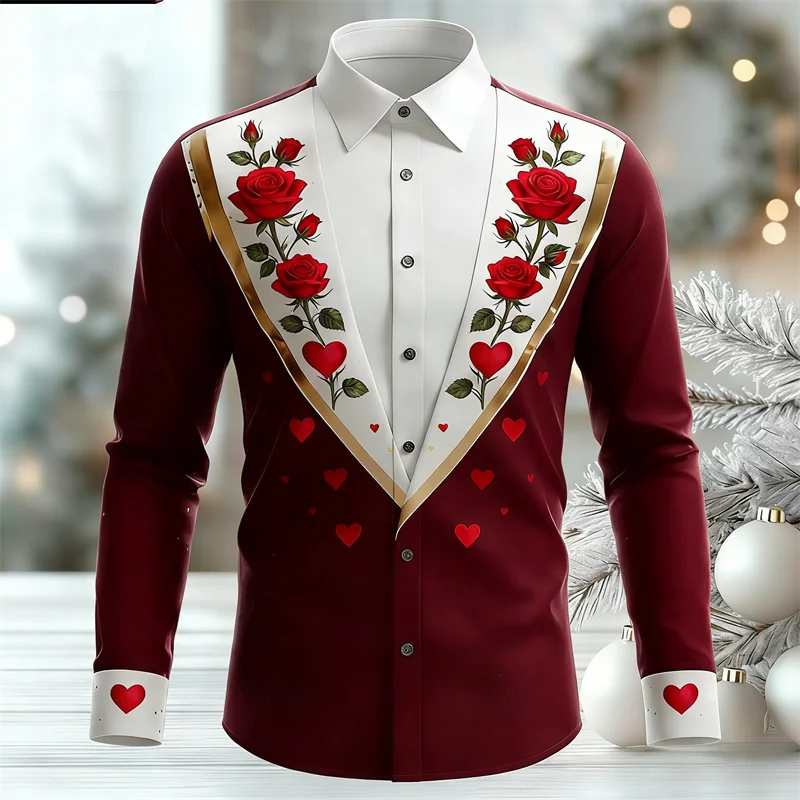 

Новая мужская рубашка с длинными рукавами и рисунком губной помады, дизайн с 3D-печатью, мужской повседневный топ высокой четкости с лацканами