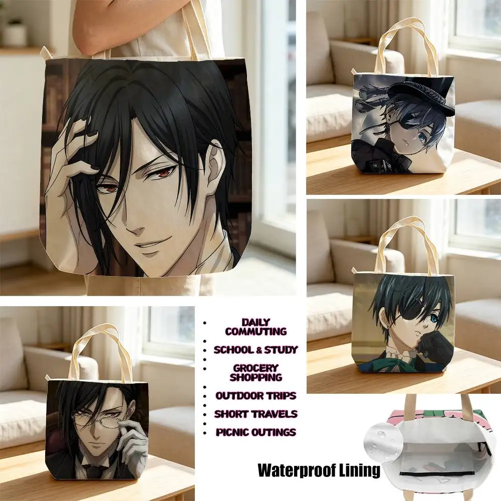 Manga Sebastian Michaelis Black Butler  Storage Bags Waterproof Canvas bags suitable for going to class, shopping, gifts