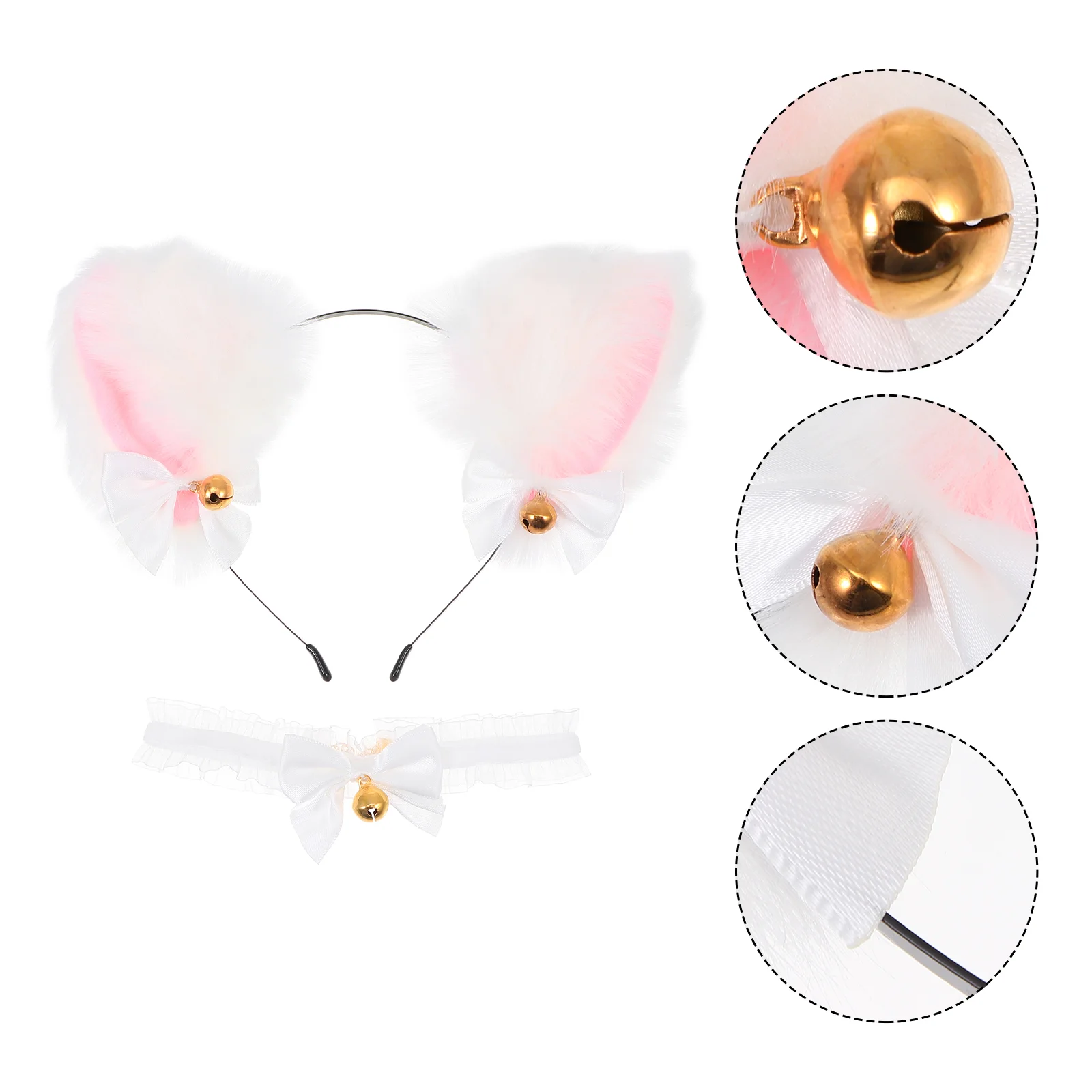 Bell Choker Headband Collar Cosplay Props Decorative Hairband Bow Tie Cat Ear Shaped White Creative