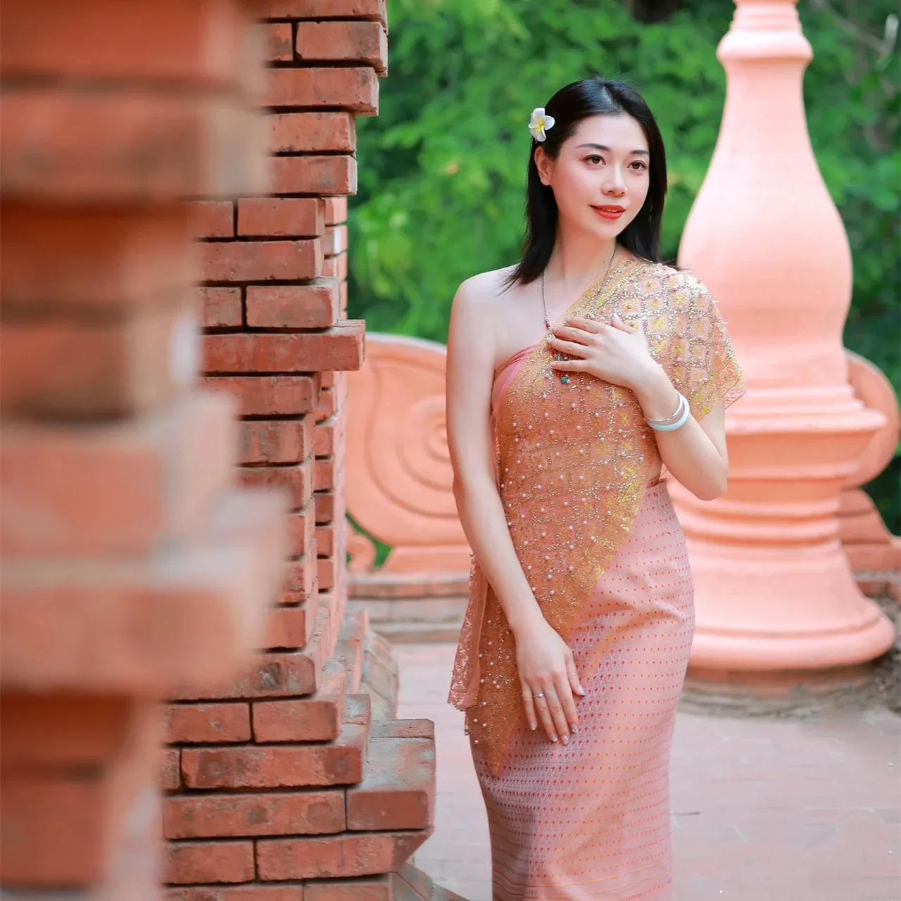 Thailand Myanmar women Dai clothing set Thai Traditional Clothing for girl Stage Performance National Outfit Ethnic Costume view 2