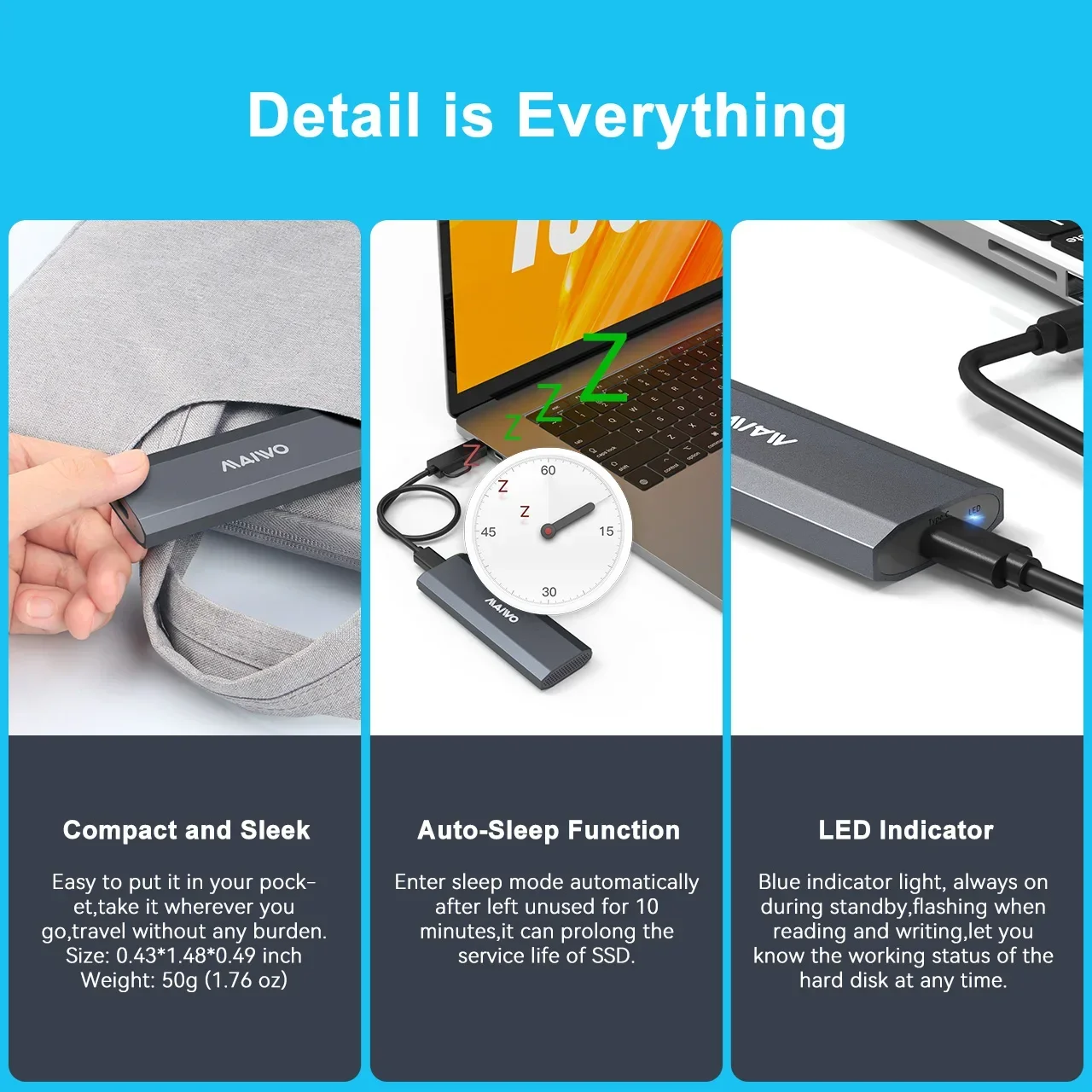 MAIWO M.2 SATA NVMe Enclosure 10Gbps Casing SSD Eksternal Tipe C USB 3.1 Gen 2 Kotak Hard Drive Disk untuk PCie NVMe SSD dan SATA SSD