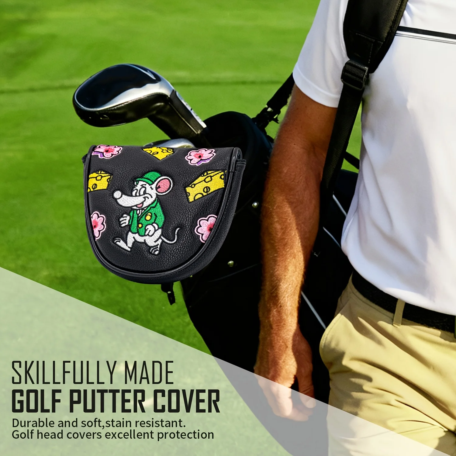 1pc Mouse Cheese Design Golf Club Head Cover, Golf Putter Cover, Golf Blade Putter Cover, Semi-Circular Putter Cover,