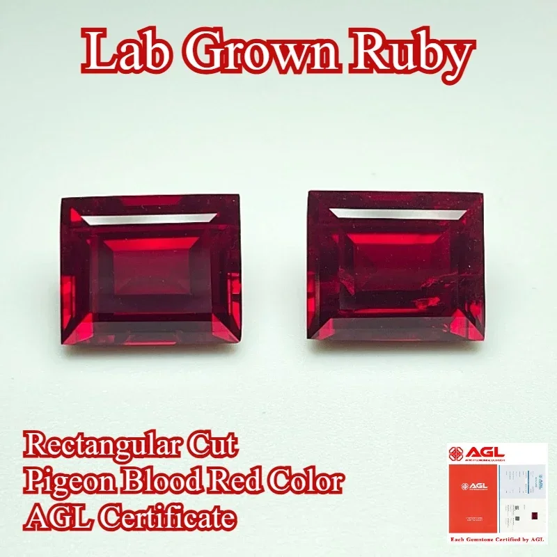 Lab Grown Ruby Rectangular Cut Pigeon Blood Red Color DIY Charms Jewelry Making Main Materials Selectable  Certificate