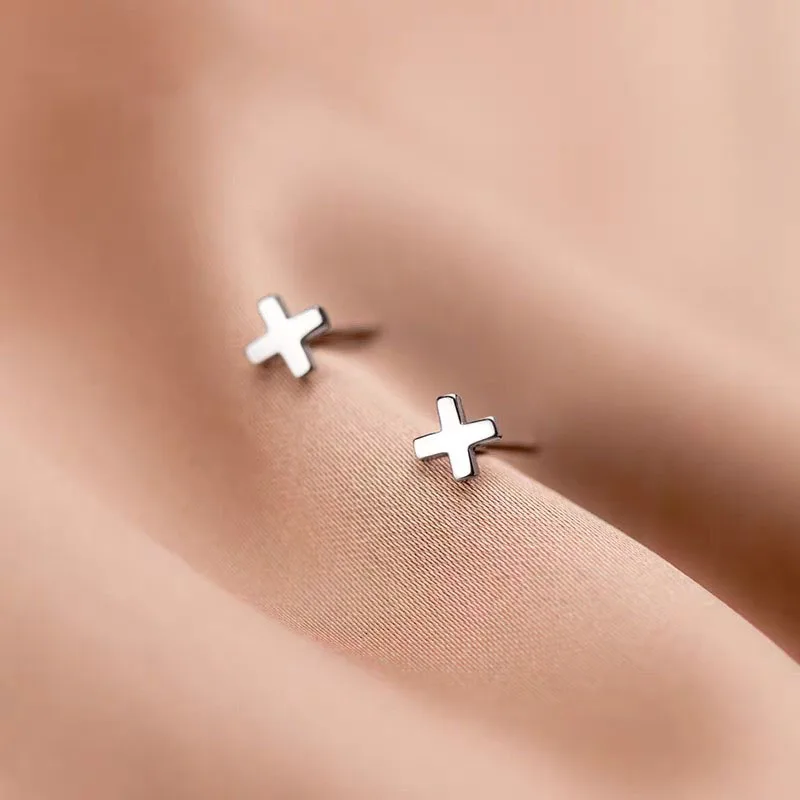 Gold Silver Color Simple Mini Cross  Stud Earrings For Women Men Cartilage Helix Earrings Teen Punk  Party Jewelry Accessories