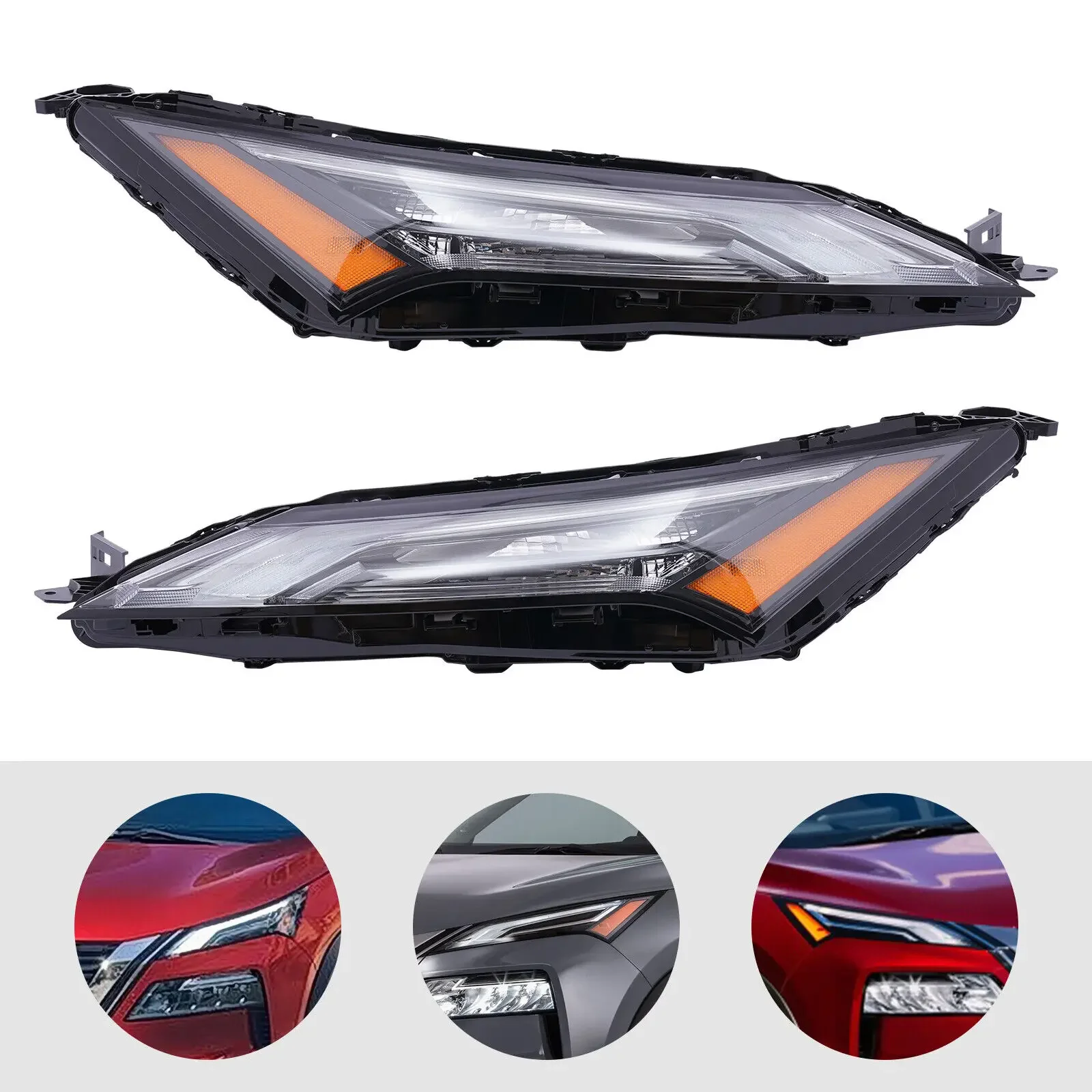 Halogen Signal LED DRL Headlight Headlamps Assembly Set Left+Right Side for 2021-2023 Nissan Rogue 2022 Black Chrome Clear Lens