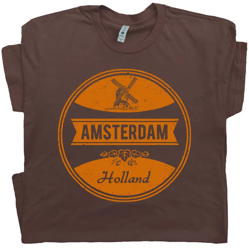 Amsterdam T Shirt Holland Netherlands Vintage Graphic Tee Crest Flag  T  High Quality 100%Cotton Short Sleeve