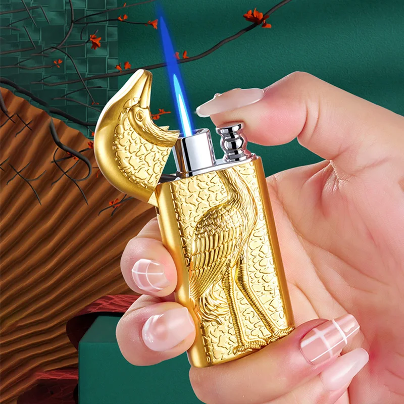 Embossed Dual Flame Inflatable Lighter Switching Flame Adjustable Flame Size Metal Body Gift Ignition Tool