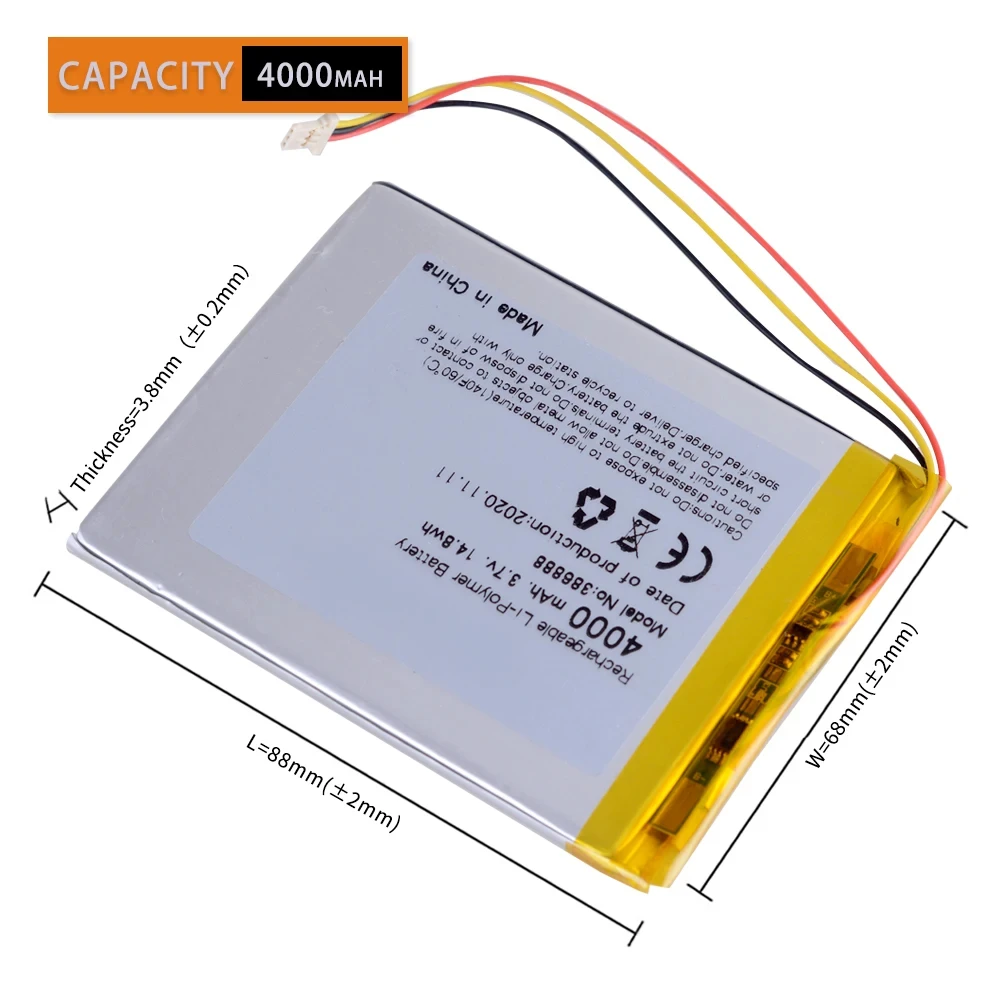 For Onyx Buks James Cook 2  Boox E-Book Onyx Darwin 3 4 Caesar2 Vasco Da 386888 3.7V 4000MAH Polymer Li-ion Battery