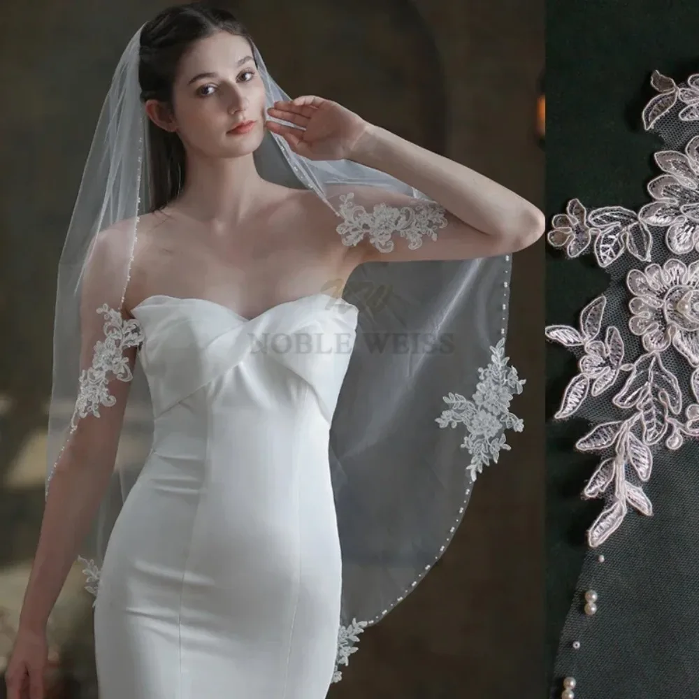 ショート-1t-アップリケ-ウェディング-ベール-コーム付き-パール-エッジ-ブライダル-ベール-ウェディング-アクセサリー-カスタマイズ