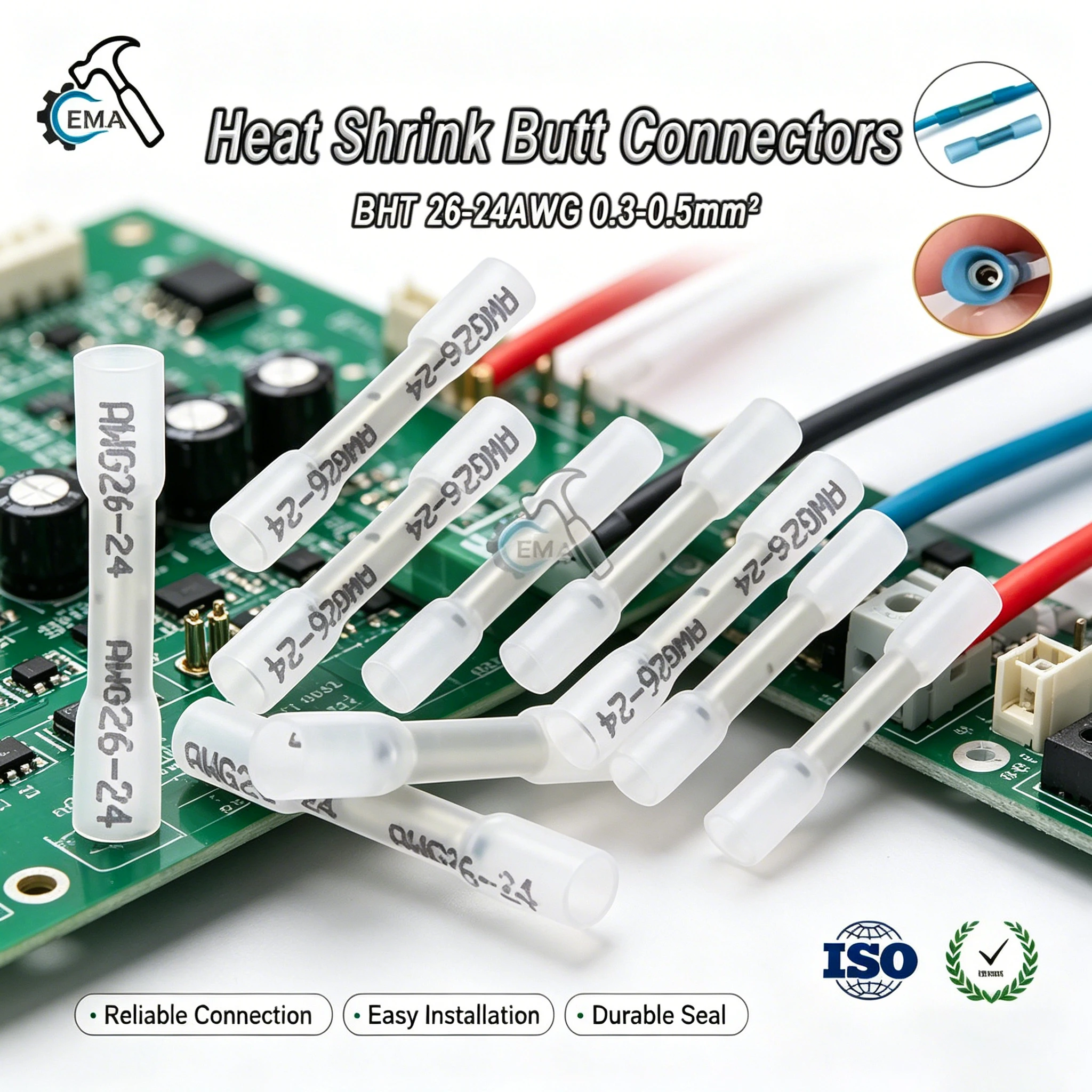 50/100/500PCS White Heat Shrink Butt Terminals Insulated Electrical Wire Connectors 26-24 AWG Cable Crimping Terminals Connector