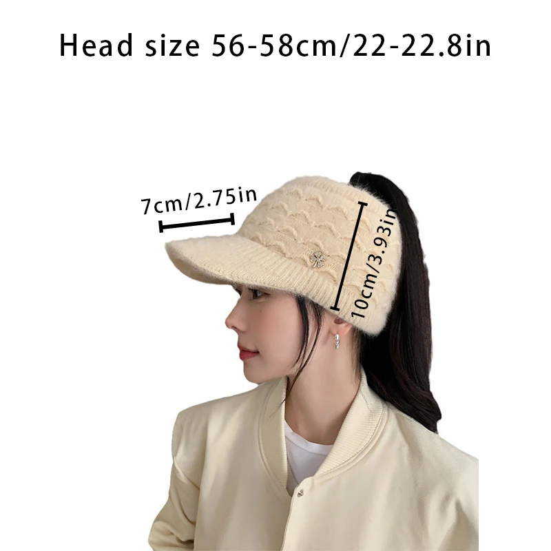 Autumn and winter women\'s hollow top hat padded warm duck tongue hat cold-proof knitted cap thickened woolen hat