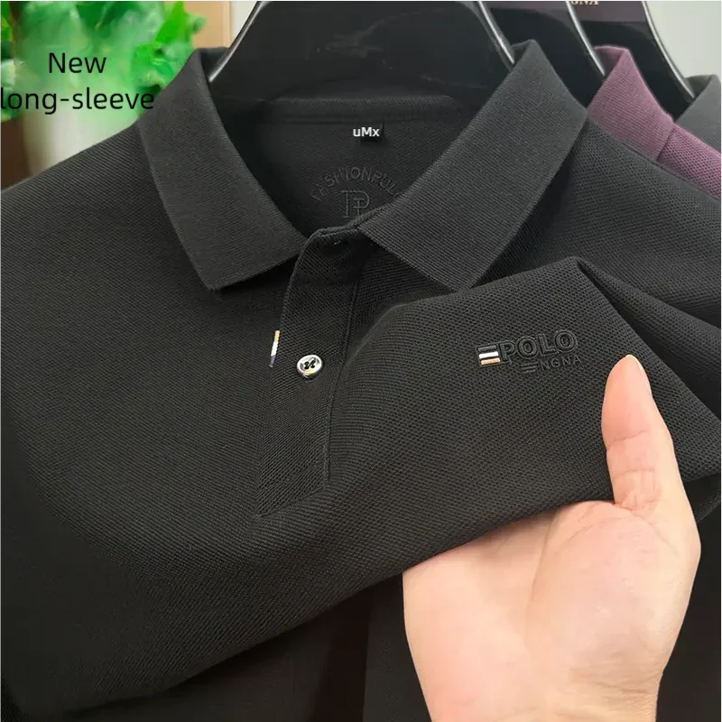 Premium Quality Man Long Sleeved Polo Shirt Lapel Button Letter Print Autumn Winter New Long Sleeves Business Casual Men's Wear