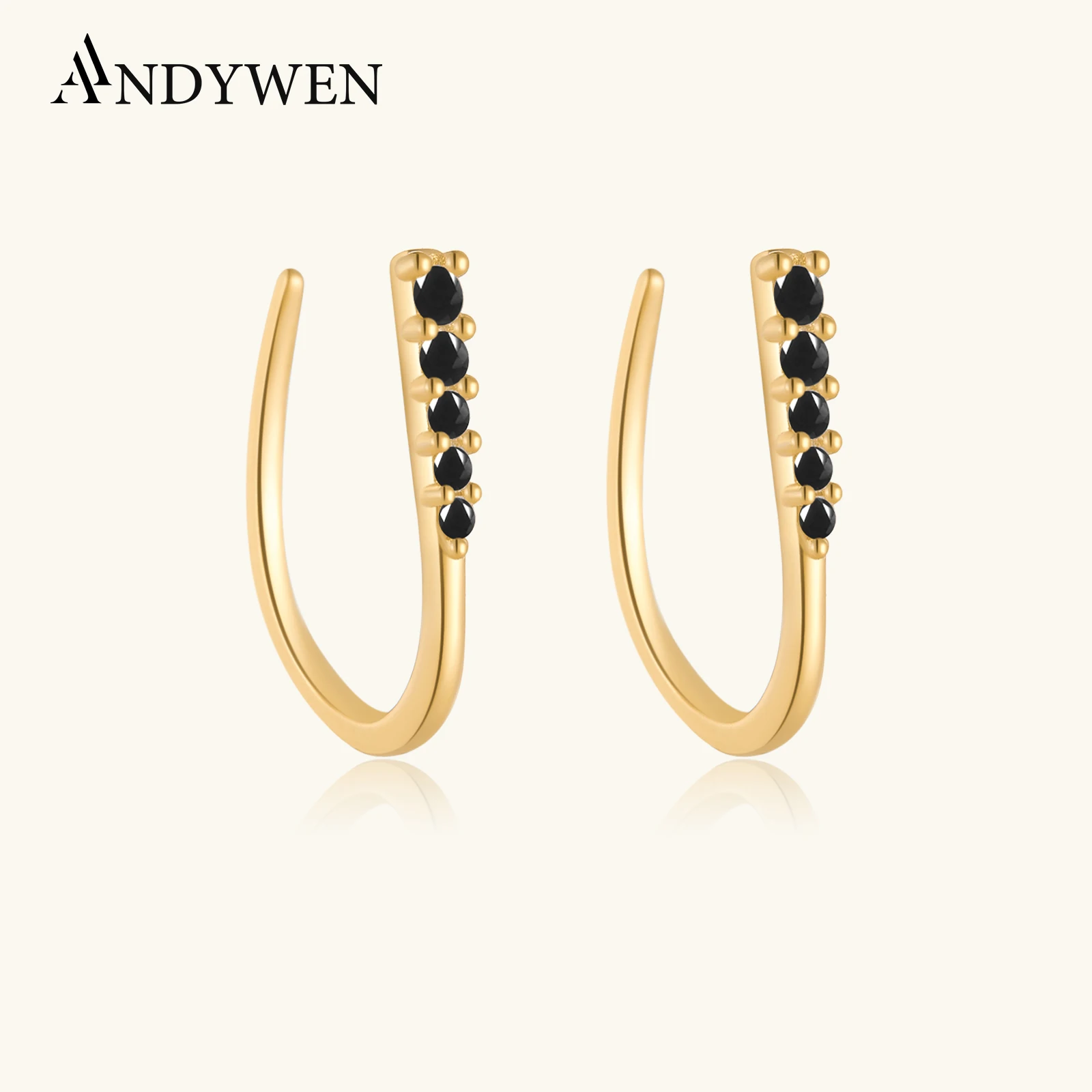 ANDYWEN 100% 925 Sterling Silver Piercing Stud Earring Piercing Clips Pendientes Thread Hoop 2025 Luxury Fine Jewelry