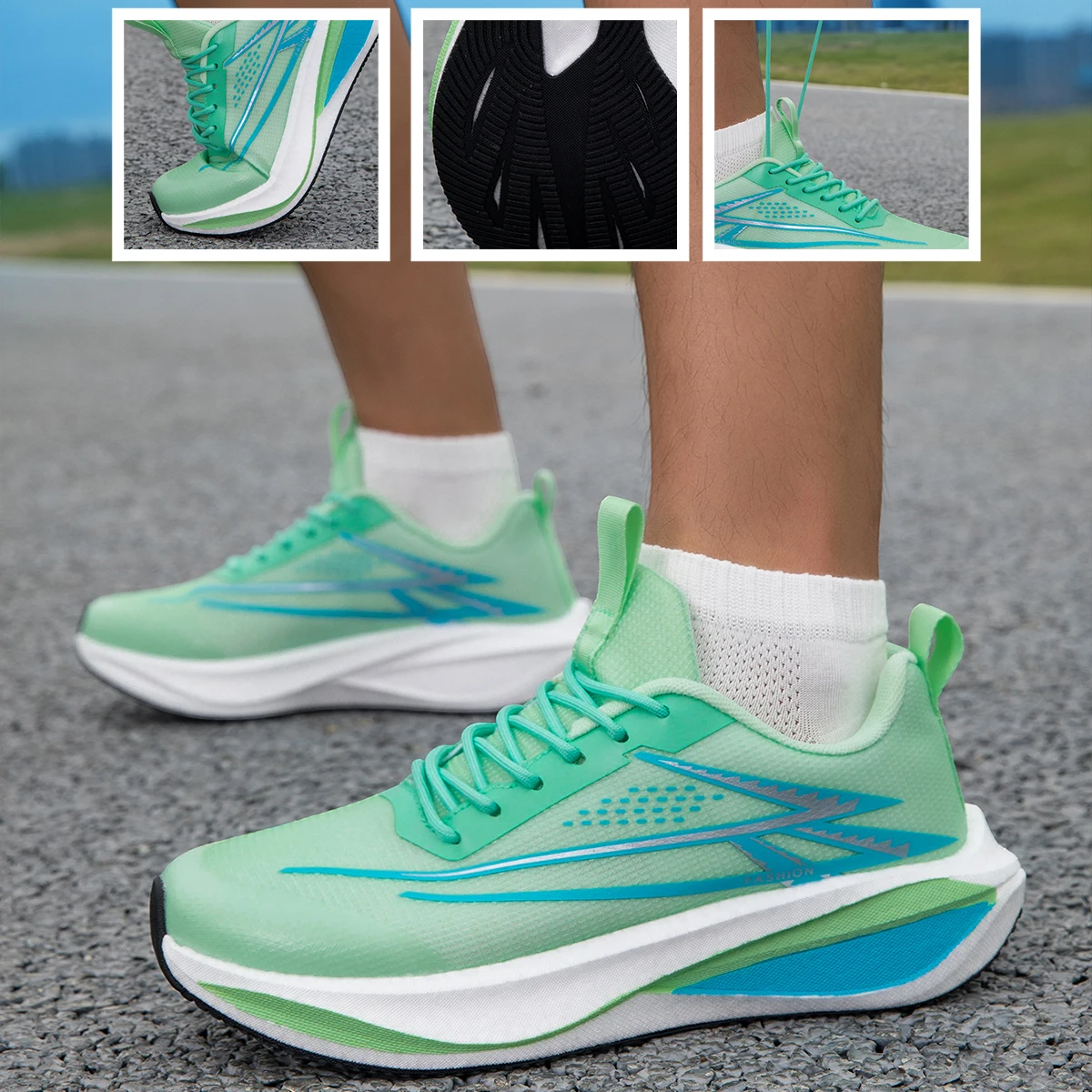 Klassische schwarze Herren-Laufschuhe, Schnür-Sportschuhe, lässige Sneaker, atmungsaktive, bequeme Sportschuhe für Damen, Outdoor-Wanderschuhe – Detail 7