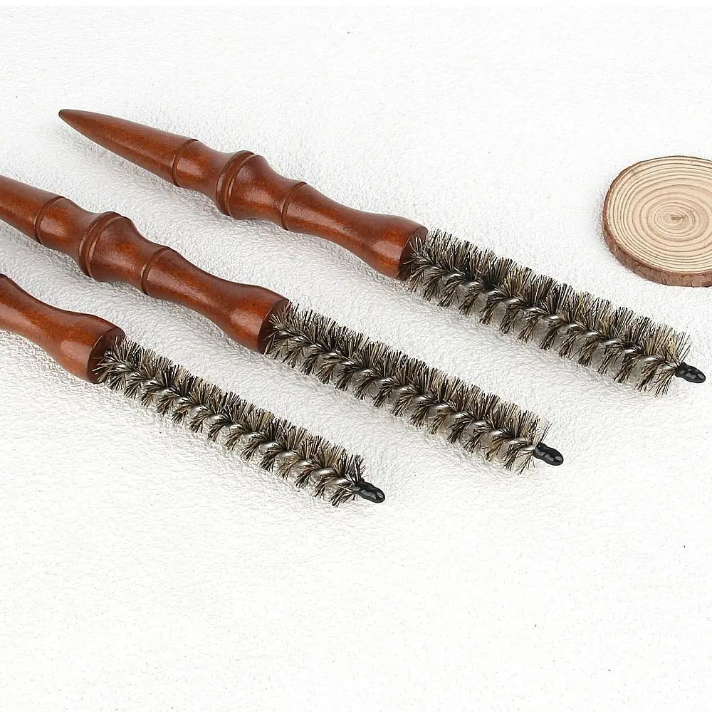 Boar Bristle Mini Curling Comb Antistatic Properties Solid Wood Handle Hair Rolling Brush Spiral Teeth Volumizing Effect