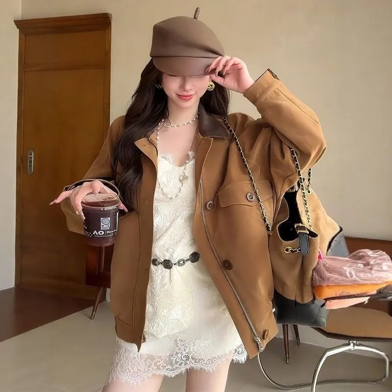 

YYAHAHAS American Retro High-end Suede Coat Women's Spring and Autumn New Design Lazy Chic Lapel Jacket Top