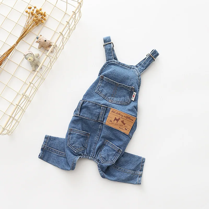 Jeans en denim à rayures pour chiens, combinaison pour animaux de compagnie, vêtements pour chiens à quatre pieds, jeans perforés pour chiots, pantalons Chihuahua SARL