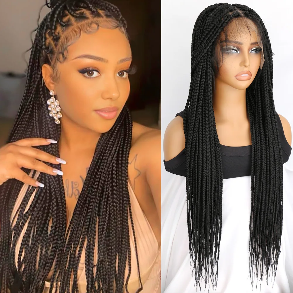 

Длинные плетеные парики без узлов, полный кружевной парик с косами для женщин, синтетический черный ручной парик премиум-класса, полностью двойной кружевной парик с косой, детские волосы
