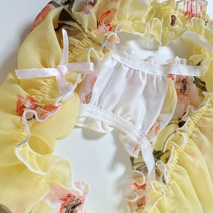 ผู้หญิงน่ารัก Lolita กางเกงชีฟองดอกไม้พิมพ์ Ruffled กางเกงเกย์ชาย Sissy กางเกงเครื่องรางชุดชั้นในกางเกงยีนส์สําหรับคู่ Sex