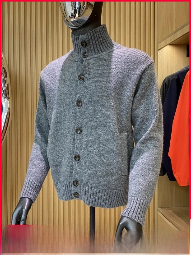 

Thiened Woolen High Collar Knitted Sweater for Men Casual Sle Button up Cardigan Coat Warm And Comfortable Polyester Blend
