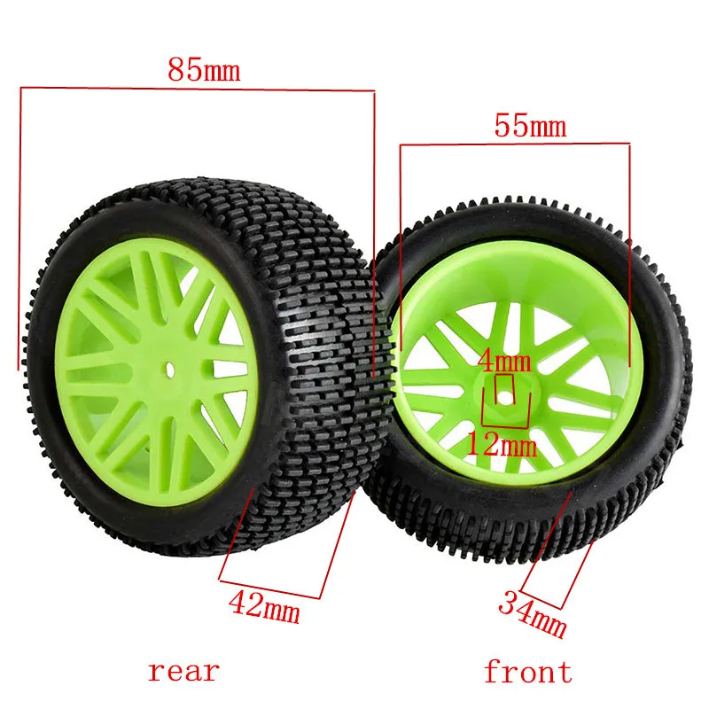 4Pcs/Set RC Buggy Cars Tire 85mm*34mm Wheel Rim & Tyre For 1/10 Scale Models RC Car Remote Control Cars Tires