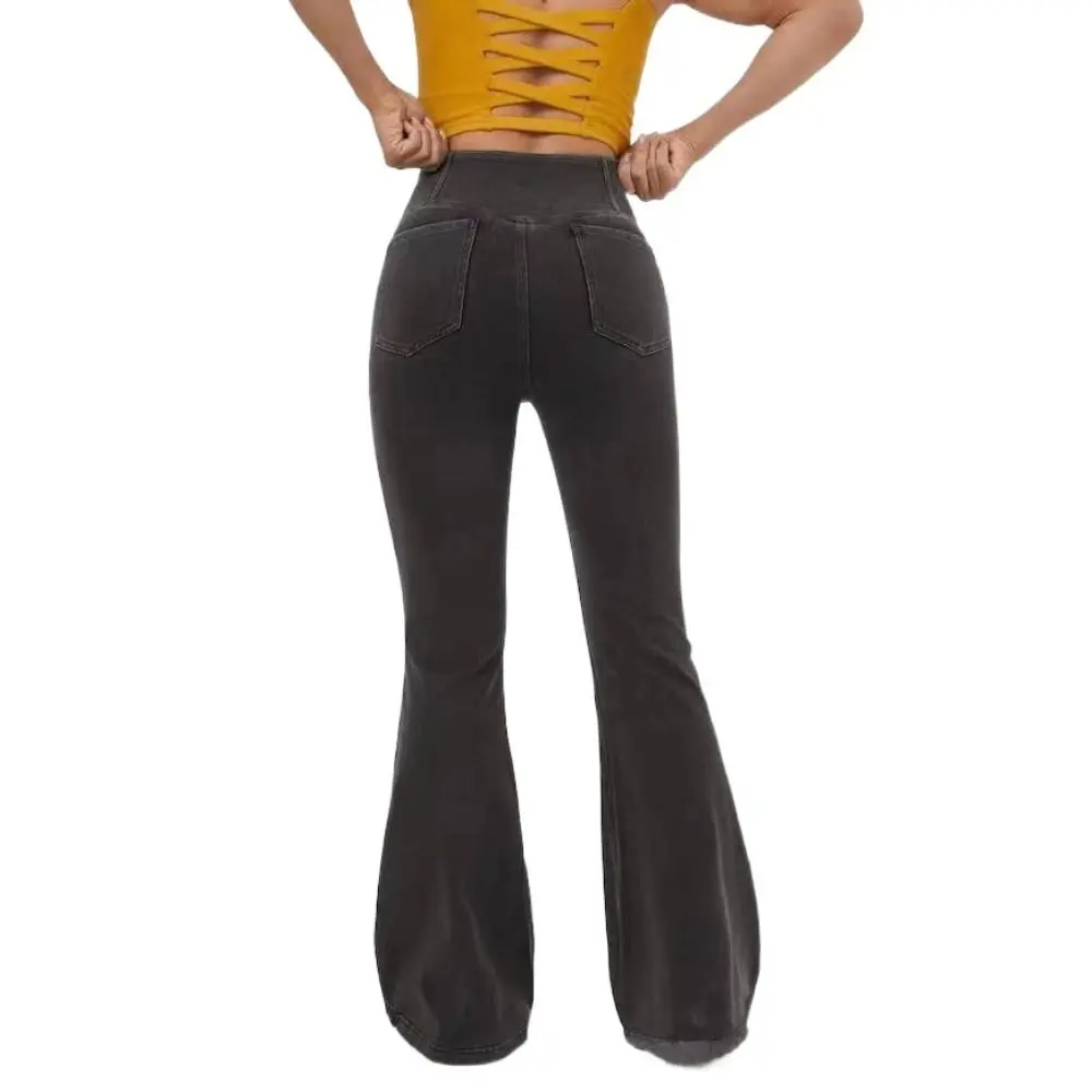 

High Street High Waist Stretch Flare Jeans High Waist Comfortable Goth Denim Pant Lift The Hip Double Pockets Flared Jeans