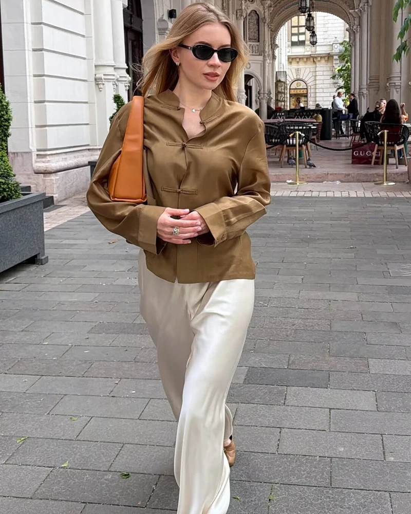 Women's Shirt 2026 New Summer Light Comfortable Rope Knot Shirt for Women Elegant Chic Personality Long Sleeve Soft Ladies Shirt