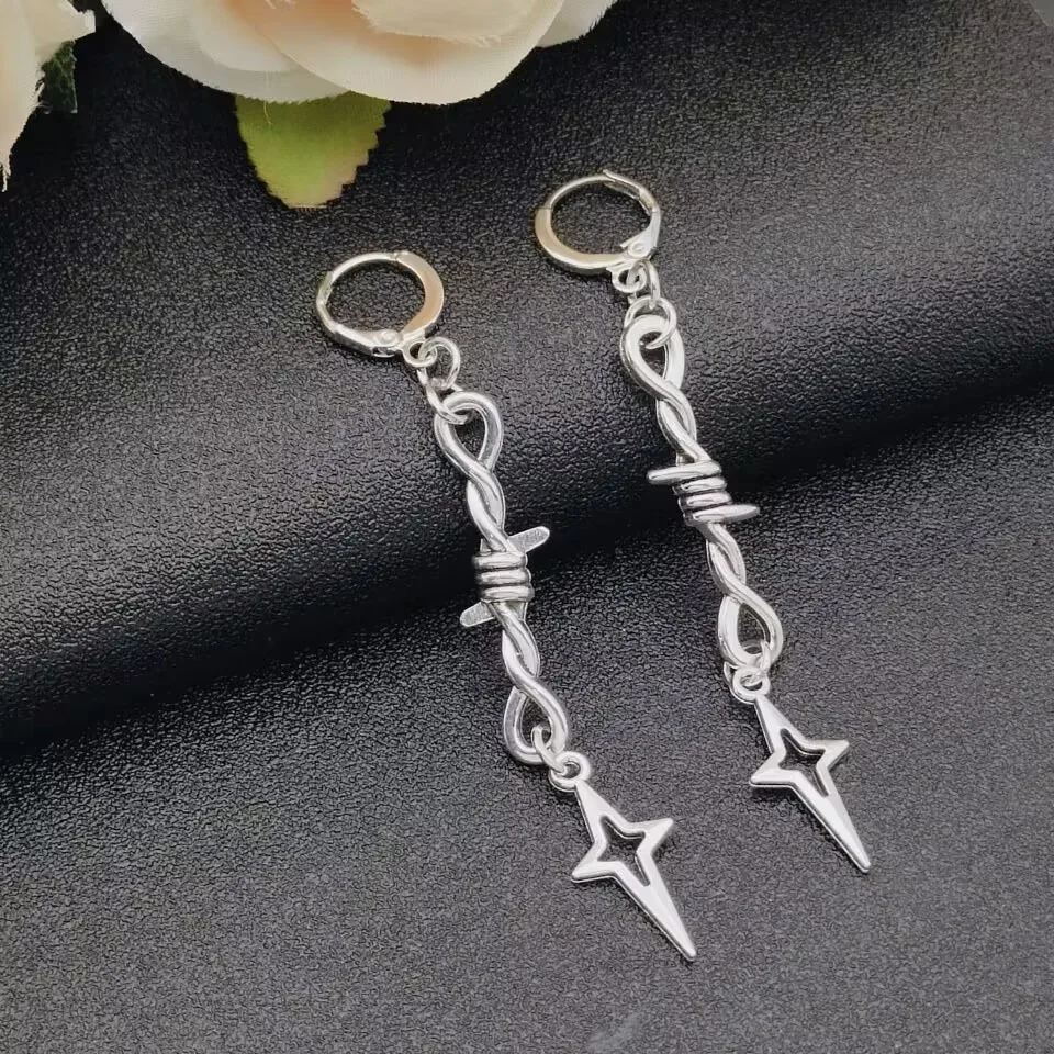 Barbed Wire Earrings for Men Women with Hypoallergenic Gothic Grunge Punk y2k Cute Alternative Star Charm Pendant Earrings Gift