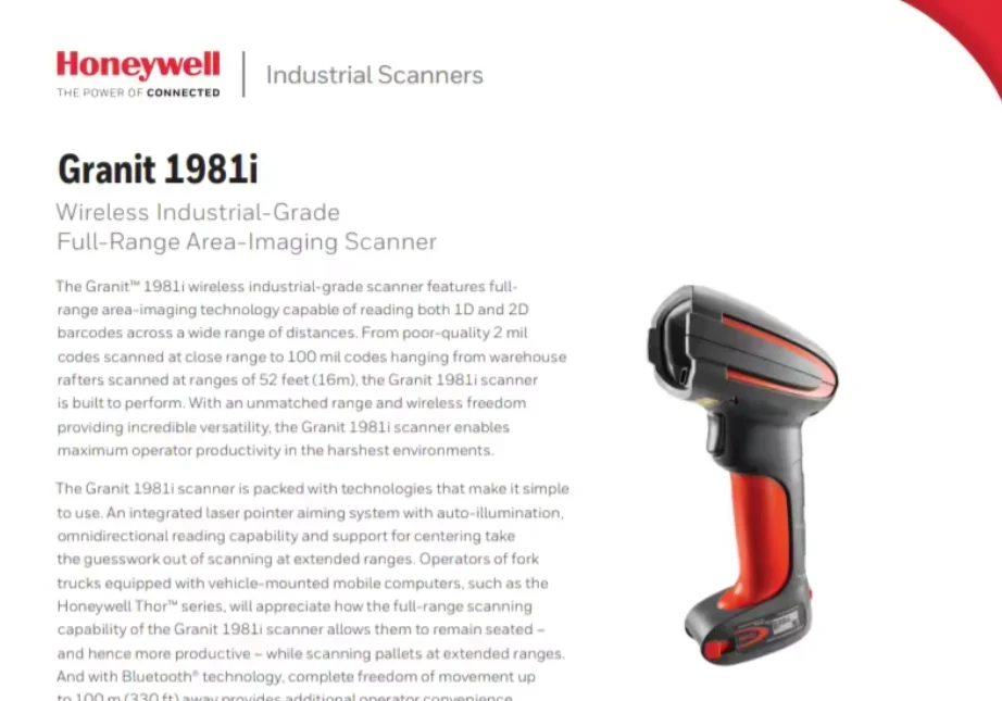 Honeywell Granit 1981i 2D sem fio de nível industrial com imagem de área de alcance completo