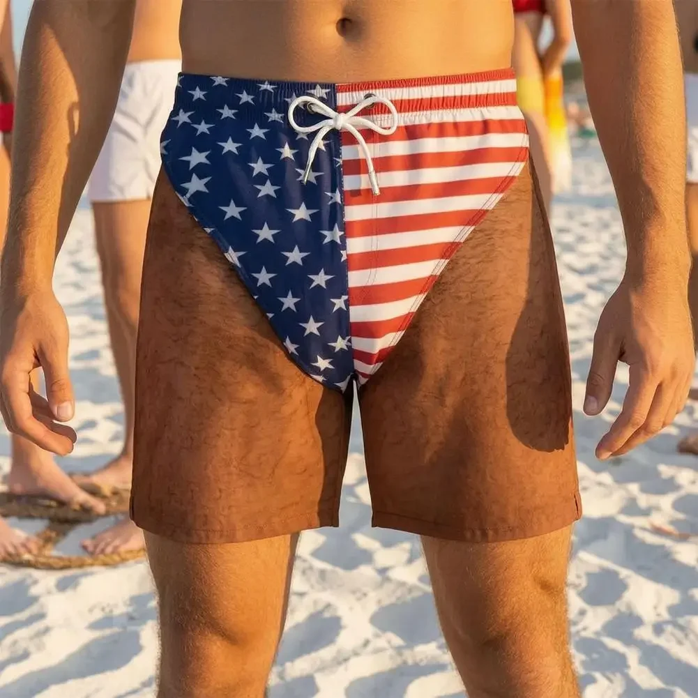 Herren Badeshorts mit 3D-Effekt und USA-Flaggen-Print, Schnelltrocknend, für Strand und Surfen – Detail 7