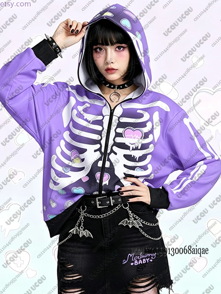 2026 Herbst Winter Gothic Kawaii Halloween Hoodies für Damen, modische dunkle Reißverschluss-Hoodies, Outdoor-Mäntel, Kawaii Hoodies für Mädchen – Detail 17