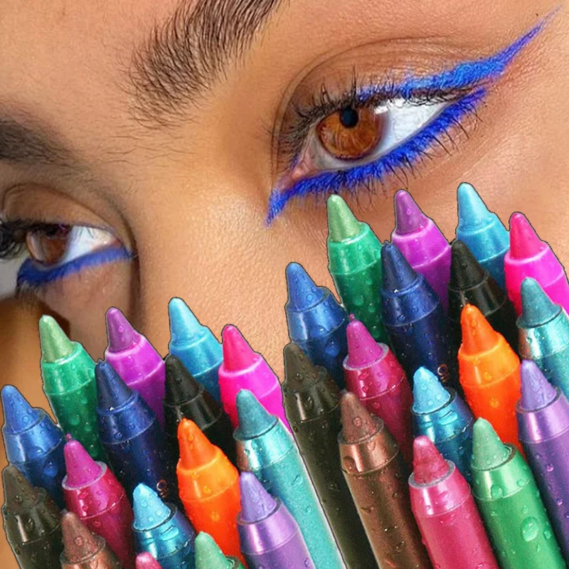 Wodoodporny, długotrwały eyeliner w kredce z brokatem o wysokiej pigmentacji Nie blaknący kolor Niebieski Zielony Brązowy Kolorowy Gładki cień do powiek w sztyfcie