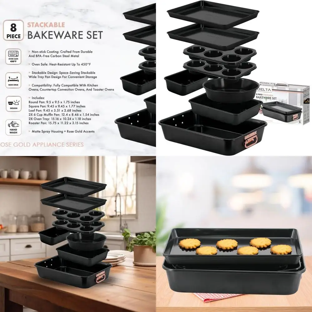 

8-Piece Ceramic Bakeware Set, Oven Safe to 450°F, Includes Muffin, Cookie, Loaf, Roaster, and Round Pans, BPA-Free