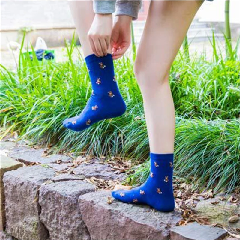 Nuovi calzini a tubo da donna caldi autunno inverno cartone animato mini animale Sokken cane delfino anatra equipaggio con fantasia