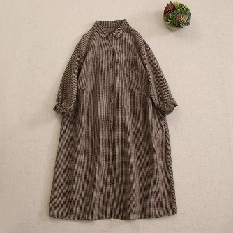 Autumn New Japanese Mori Girl Loose Cotton Shirt Dress Women Turn Down Collar Long Sleeve Causal Plus Size Midi Dresses