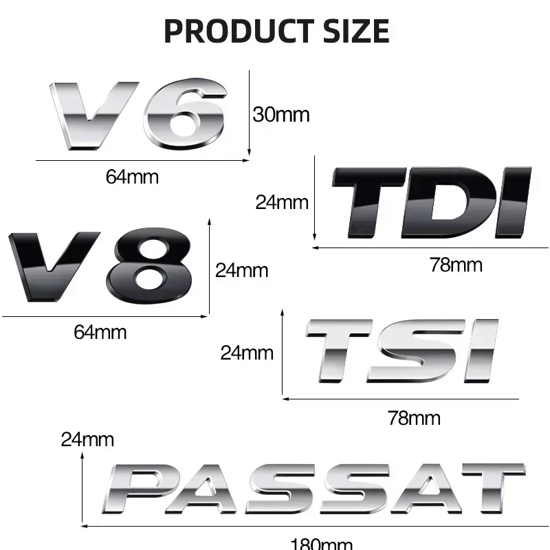 1pcs 3D ABS TSI TDI V6 V8 Letters Emblem Decoration Rear Trunk Stickers For Passat B5 B5.5 B6 B7 B8 Car Styling Auto Accessories