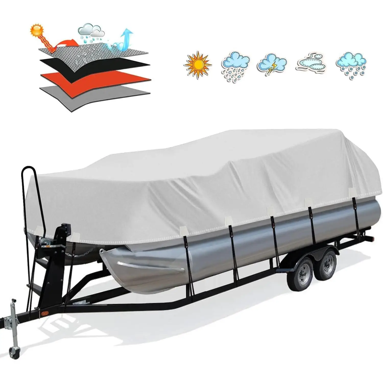 

W_Trailerable 1200D PU Heavy Duty Pontoon Boat Cover, Waterproof Marine Grade Oxford UV Resistant Polyester